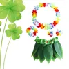 装飾的な花5 PCSキッズコスチュームTi Leaf Hula Skirt Luau Party Clothing Green GrassHawaiian Child