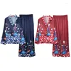 Roupas em casa 2024 Primavera Autumn Luxuja feminina Pijama de seda impressa Camisa de manga longa calças de duas peças usam roupas de dormir femininas