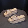 Slippers Ciciyang Wedges Platform Women Fashion Wear 2024 Summer Ladies Muffin Sandalen en 7 cm hoge hak