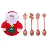 Cuillères 5pcs de Noël Ensemble de Noël en acier inoxydable Thé cuillère avec portefeuille d'argenterie pour cadeaux de table de Noël