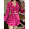 Zweiteiliger Kleid im Herbst kleine Duft Vintage T Set Women Crop Top Woll Kurzjacke Mantel Miniröcke Sets süße 2 Anzüge 220725 Drop dh80a