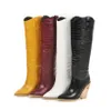 Boots Black Yellow White Knee High Women Western Cowboy For Long Winter Pointed Toe Cowgirl Wedges Motorcycle4507747