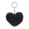 Keychains Lanyards 8CM Fluffy pompom Keychain Gifts for Women Soft Heart Shape Pompon Fake Rabbit Key Chain Ball Car Bag Accessories Key Ring