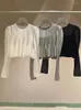 Blouses voor dames o-neck lange mouwtudent shirts massief zoet simpel losse gegolfde crop top 2024 lente zomer gebreide pullovers