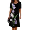 Party Dresses Short Sleeve Dress Lightweight Fabric Floral Tulip Print Summer For Women Soft Breattable Kne Length Pendut