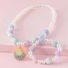 Collier Boucles d'oreilles Set 2pcs / Set Princess Daughter Shell Pendant Pendant Bracelet For Kids Girls Children Party Bijoux d'anniversaire Cadeau