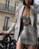 Abiti da lavoro Silver di alta qualità 2024 Summer Women's Fashion Slim Suit Sexy Sleeveless Top Minonskirt Pesty 2 pezzi Set a due pezzi