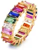 Ringos de casamento Eternity Rainbow Ring Band for Women 18K Gold Plated EmeralDcut Multi Color CreateMstone6865253