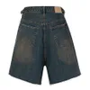 Wide Leg Vintage Jeans Short Men Summer Loose Casual Blue Denim Pants Retro Y2K Shorts 240401