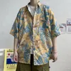 Mäns casual skjortor sommarblomma tryck patch ficka snabb torkning skjorta mode hawaiian kort ärm för kvinnor