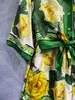 Projektantka spódnica 24 Summer Silk French Vintage romantyczny żółty różowy nadruk Przekładnia kołnierz krótkie koszuli Zestaw