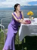Повседневные платья 2024 летние женщины фиолетовые сексуальные клубные клубные рюша рюша
