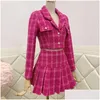 Zweiteiliger Kleid im Herbst kleine Duft Vintage T Set Women Crop Top Woll Kurzjacke Mantel Miniröcke Sets süße 2 Anzüge 220725 Drop dh80a