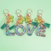 Kekains Colorful Heart Sequins Remphay Keynchain avec Green Femme Femmes Pourse Charmes A-Z 26 Initiales Butterfly Pendant Pendants Keyrings