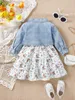 Baby Spring and Autumn Denim Coat Floral Slip Skirt Twopiece Casual Female born Street Fashion Suit Outdoor Vacation Wear 240327