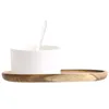 Tazas de tazas de té de vidrio Taca de té de platillo Café de café espresso europeo con una cuchara Desayunar Desayuno Cerámico Taza de madera Plato de madera