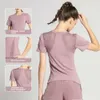 Lu set Jumpsuit Align Lemon Sports T-shirt Set Femme Sexy Back Mesh Running Fiess Clotha de yoga à manches courtes Top femme Lady Gry Clot