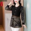 Women's Blouses L-5XL 2024 Spring Autumn Peplum Tops Women Basic Wear Office Lady Long Sleeve Retro Vintage Elegante knop Ruches Shirts