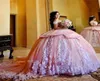 New Pink Ball Gown Quinceanera Dresses For Mexican Girls Junior Sweet 15 Prom Party Evening Gowns Wear Elegant Off Shoulder Appliq9753804