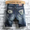 Mens Hole Denim Shorts Summer Fashion Casual Slim Fit Ripped Retro Short Jeans Male Brand 240403
