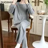 Ropa de dormir para mujeres duoJihui invernal color sólido pijama femenino set clásico de 8 colores O-cuello moda simple casual para mujeres