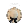 Berets Handmade Straw Hat Elegant Ribbon Bow Decorated Sun For Women Party Simple Beach Lady Knitted