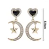 Boucles d'oreilles en pente 1 paire Moon Star Heart Forme Drop brillant Rignestone enracinée Femmes Bijoux Stud Gift