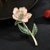 Brooches Elegant Design Luxury Zircon Enamel Peach Blossom For Women Refined Flower Corsage Coat Sweater Accessories Pins