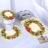 Rideaux de douche Joyeux Noël Couronne de rideau imprimé tapis piédestal couvercle de toilettes de couvercle de bain non glissée