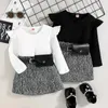 Set di abbigliamento set da 12 m-5t eleganti bambine 'autunno e inverno fossa di cotone a maniche lunghe con gonna con gonna a 3 pari abiti da ragazza