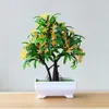 Decorative Flowers 1PC Simulation Office Desk Decor Table Ornament Luohan Flower Pot Artificial Plant Home Garden Wishing Tree