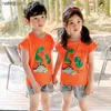 Pajamas Pajamas Boys Girls Pajamas New Summer Summer Sleeve Childrens Closewe Sleepwear Cotton Cotton Pajamas مجموعات للأطفال 4 6 8 10 12 14 YEARSL231109 C240413