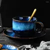 Bardak tabaklar porselen modern seramik kahve fincanı çayı ve plaka yaratıcı set kahvaltı gece basit mavi lüks sevimli kupa