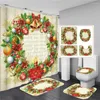 Rideaux de douche Joyeux Noël Couronne de rideau imprimé tapis piédestal couvercle de toilettes de couvercle de bain non glissée