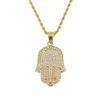 Hip Hop Hamsa Diamonds Pendants Colliers pour hommes Femmes Hands Of Fatima Amulet Collier de luxe ethnique