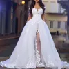 Elegant Wedding Dresses with Overskirt Off the Shoulder Long Sleeve Lace Bridal Gowns with Detachable Train5059235