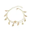 Anklets Women Gold Sier Leaf Charm Double Chain Bracelet Fashion 18K Ankle Bracelets Foot Jewelry Drop Delivery Dhwge