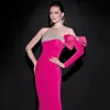 hot pink bow sequins bandage dress one sleeve europe sexy star dresses temperament socialite tight hip wear shapewear HL5121