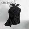 Sac à dos ctrllock preppy style arc noué les femmes à lacets contraste de couleur schoolbag technwear