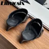 Slippers 2024 Shallow Closed Toe Half Women Real Leather Square Mules Kitten Heel Casual Outside