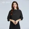 Blouses pour femmes Birdtree solide rétro lâche 18 mm vraie silk élégant chemise de base de bases de bases de base dame printemps t41127qm