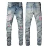 Мужские женские дизайнерские брюки Amri Biker Biker Emelcodery, разорванная для моды Amri Jeans Cotton Fashion Men Men Casual Pants Black Tealling 4839