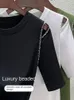 Kvinnors T-skjortor Rund hals kortärmad t-shirt Sommarspängd av axel sexig elastisk lös överdimensionerad svart topp