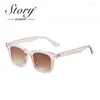 Sunglasses STORY 2024 Vintage Tortoiseshell Square Women Men Brand Designer 90s Pink Round Lens Cat Eye Sun Glasses S4113D