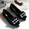 Casual Shoes 2024 Autumn Winter Fur Woman Pearl Beading Flats Flock Furry Loafers Women Mules Ballet Plus Size 42 43 C846