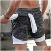 Herren Shorts Herren Tarnung Tarnungslauf 2-in-1 Doppelschicht Schnell trockener Fitnessstudio Sport Fitness Jogging Training Drop Lieferbekleidung Kleidung Dhocr