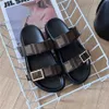 Designer dames sandalen mannen stof glijbanen sandaal wit lederen glijbanen gesp gloopend slippers mode klassieke riem plat lederen canvas letter rubber