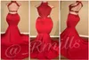 Criss Cross Backless Red Prom Dresses New Mermaid Halter Neck Cutaway Sides Applices Sequined Long Evening Clows Custom Made3146710