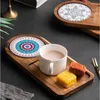 Tea Trays Japanese Solid Wood Teacup Tray Restaurant Kitchen Coffee Ceramic Retro Bread And Dessert Breakfast Plate