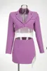 Werkjurken Elegante tweedelige damesset Purple Tasle Rok mode mode lange mouw jas hoge taille rokken passen vrouwelijke kleding